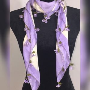 Violet Scarf with Needlecraft Flower Details